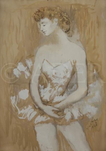 null Marcel VERTèS (1895-1961)
Danseuse en tutu, 1948
Gouache et aquarelle.
Signée...