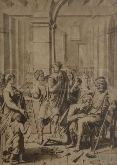 null Suiveur de Jacques STELLA
Saint guérissant un lépreux, 1684
Plume et encre brune,...