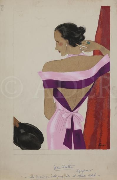 null Léon BENIGNI (1892-1948)
Symphonie, robe du soir pour Jean Patou
Gouache.
Signée...