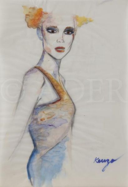 null KENZO (né en 1939)
Femme à la robe bustier
Aquarelle sur papier calque.
Signée...