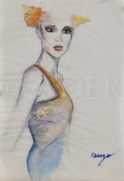 null KENZO (né en 1939)
Femme à la robe bustier
Aquarelle sur papier calque.
Signée...