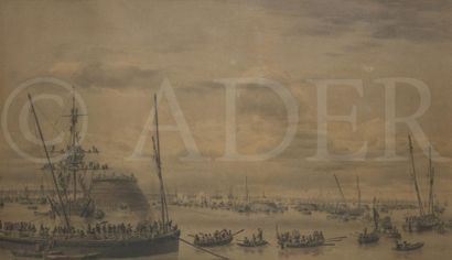 null Nicolas Marie OZANNE (1728-1811)
Cérémonie navale
Plume et encre noire, lavis...
