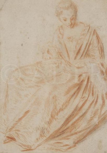 null ÉCOLE FRANÇAISE du XVIIIe siècle
Femme assise d’après Watteau
Sanguine et crayon...