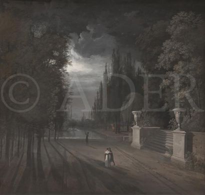 null Louis GADBOIS (1770-1826)
Promenade nocturne dans un parc
Gouache sur papier...