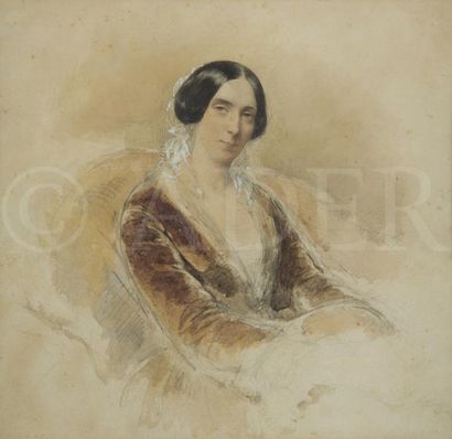 null ÉCOLE ROMANTIQUE du XIXe siècle
Portrait présumé de la comédienne Rachel
Aquarelle...
