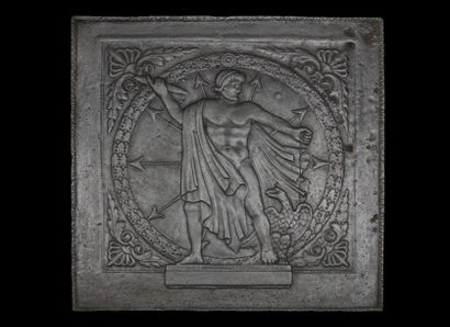 null Plaque de cheminée en fonte de fer représentant Zeus dans une large couronne,...