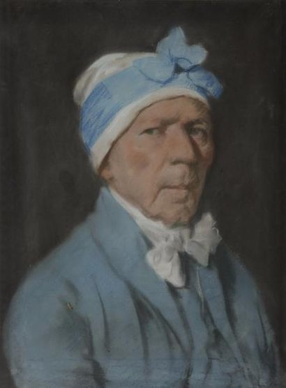 null Joseph PETITOT 
(Heuilly-sur-Saône 1771 - Belley 1844)
Portrait d’homme en bleu
Pastel...