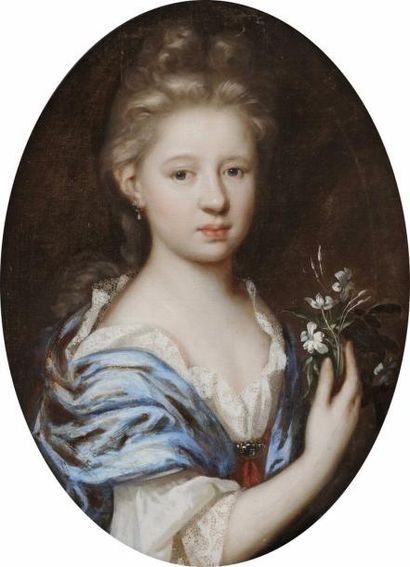 null Attribué à Hermann Van Der MIJN 
(1684 - 1741)
Portrait de jeune fille tenant...