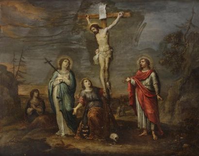 null Abraham WILLEMSENS 
(Anvers v. 1610 - 1672)
Crucifixion entre la Vierge, saint...