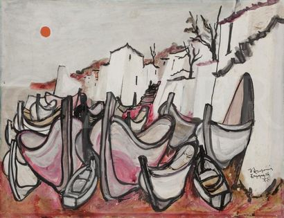 null Jean-Claude DRAGOMIR (1931-1965)
Barques et village en Espagne, 1955
Gouache.
Signée,...