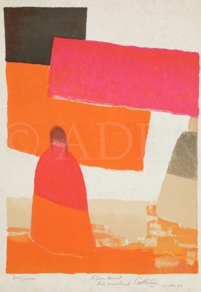 null Bernard CATHELIN (1919-2004)
Figure de dos, composition en rouge, orange et...