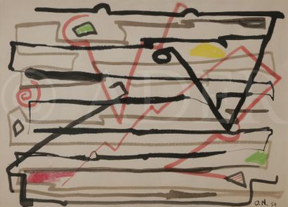 null Otto NEBEL (1892-1973)
Composition, 1959
Aquarelle et crayon de couleurs.
Monogrammée...