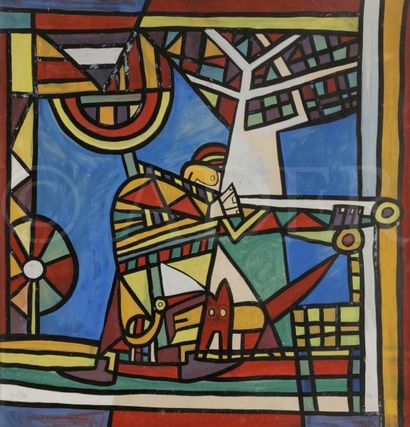 null René AUDEBES (1922-1993)
Composition au chasseur
Gouache.
Signée en bas à gauche.
74...