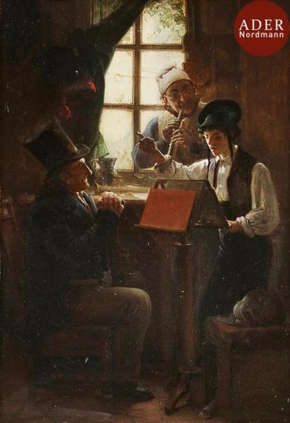 null Jean-Georges VIBERT (1840-1902)
La Leçon de musique, 1864
Huile sur toile.
Signée...