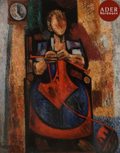 null Marcel GROMAIRE (1892-1971)
La Tricoteuse, 1933
Huile sur toile.
Signée en bas...