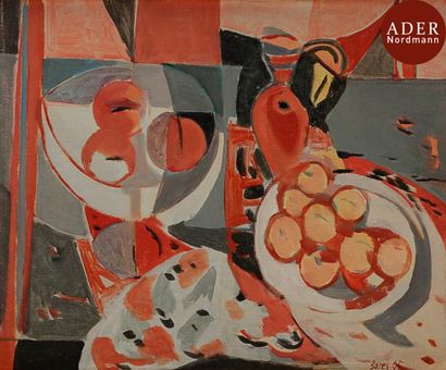 null Francisco BORES (1898-1972)
Nature morte aux abricots, 1945
Huile sur toile.
Signée...