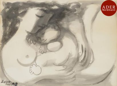 null Baltasar LOBO CASUERO [espagnol] 
(1910-1993)
Maternité, 1958
Encre de Chine...