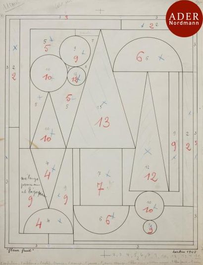 null Auguste HERBIN (1882-1960)
Fleur fruit, 1945
Encre.
Signée, datée et titrée.
37...