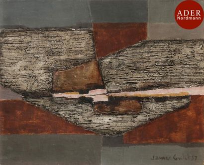 null James GUITET (1925-2010)
Composition, 1957
Huile sur panneau.
Signée et datée...