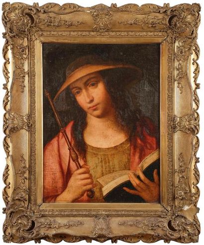 null École ITALIENNE du XVIIe siècle
Jeune femme (?) tenant un livre et un sceptre...