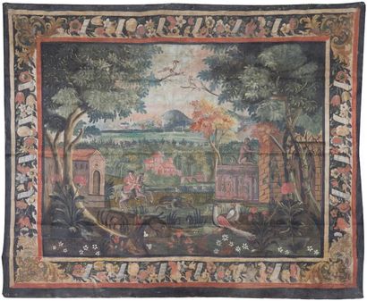 null Toile peinte représentant une scène de chasse à courre.
XVIIIe siècle (restaurations).
H...