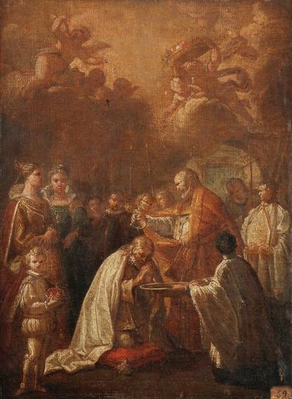 null École ROMAINE du XVIIIe siècle
Le baptême de saint Augustin par saint Ambroise...