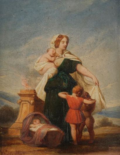 null François Edouard PICOT (Paris 1786 - 1868)
La charité 
Milboard
23,5 x 18 cm
Signé...