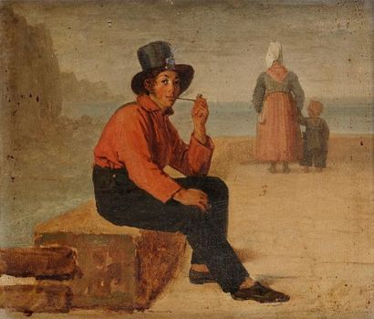 null École FRANçAISE du XIXe siècle 
Sur le quai
Papier marouflé sur toile 
27 x...