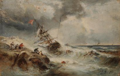 null Attribué à Jules DUPRE (1811 - 1889)
Marine 
Sur sa toile d’origine
42 x 65...