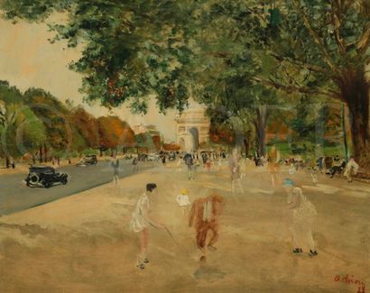 null Lucien ADRION (1889-1953)
Paris, l’Arc de Triomphe et l’avenue Foch animée,...