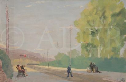 null Henri FRANCK (1877-1957)
Dans une gare de banlieue, Nice, 1930
Huile sur toile.
Signée...