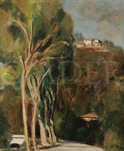 null Henri FRANCK (1877-1957)
Paysage niçois, la Countesso, 1919
Huile sur toile.
Monogrammée...