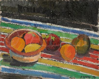 null Juliette CHOPIN (né en 1931)
Nature morte aux fruits, 1953
Huile sur toile.
Signée...