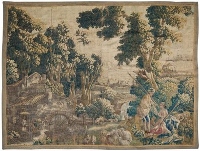 null 8761_4
Fragment de tapisserie d'Aubusson à décor d'un berger et d'une bergère...