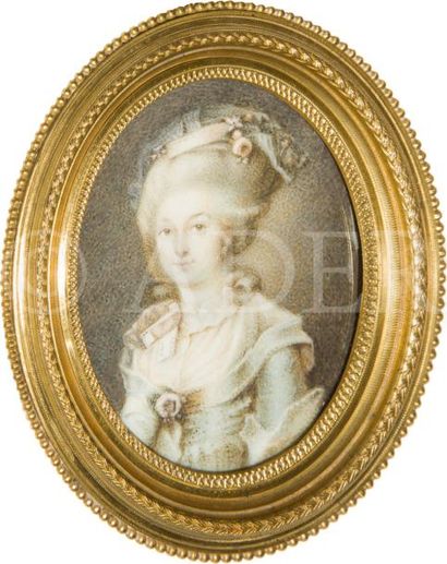 La duchesse de Polignac Miniature sur ivoire...