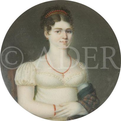 null École française du XIXe siècle
Femme à la parure de corail (peigne, collier...