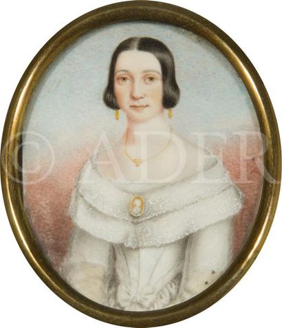 null A.H. WING 
(école anglaise, actif en 1843-1845)
Aquarelliste et peintre en miniature.
Femme...