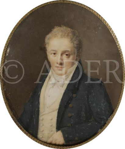 null École française du XIXe siècle
Portrait d’homme blond coiffé de mèches, en costume...