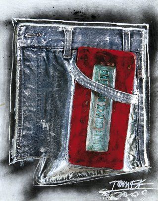 Tomek KAWIAK [polonais] (Né en 1943) Une brick de rêve pour Haïti Toile de jeans...