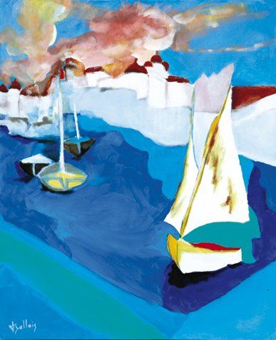 Pierre BALLAIS (Né en 1937) Le voilier Acrylique sur toile. Signée en bas à gauche...