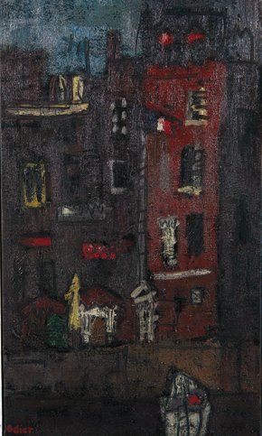 Clémentine ODIER (Née en 1956) Honfleur, façade rouge Huile sur toile. Signée en...