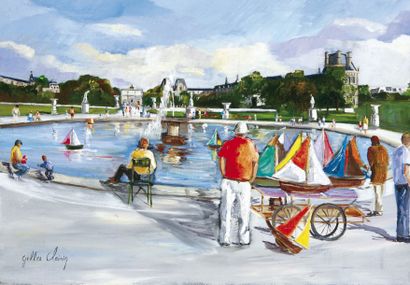 Gilles CLAIRIN (Né en 1950) Le Jardin des Tuileries Acrylique sur toile. Signée en...