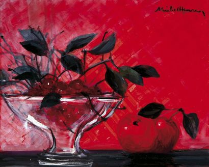 MICHEL-HENRY (Né en 1928) Les fruits rouges Huile sur toile. Signée en haut à droite...