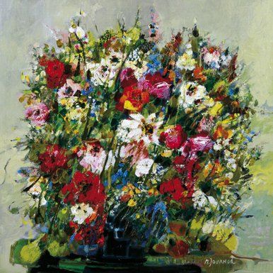 Monique JOURNOD (Née en 1935) Bouquet d'anémones Huile sur toile. Signée en bas à...