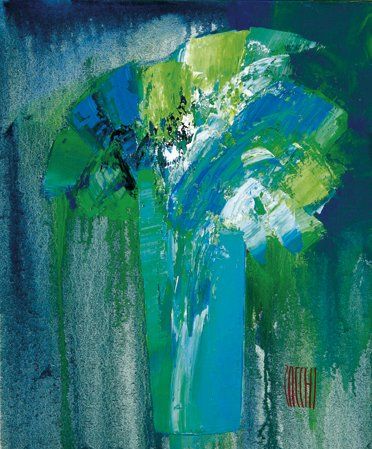 Jean-Marie ZACCHI (Né en 1944) Le bouquet émeraude Huile sur toile. Signée en bas...