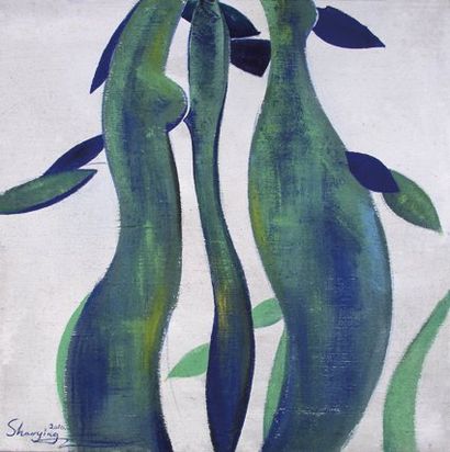 Shaoying XIE [chinois] (Né 1977) Femmes feuilles Huile sur toile. Signée et datée...