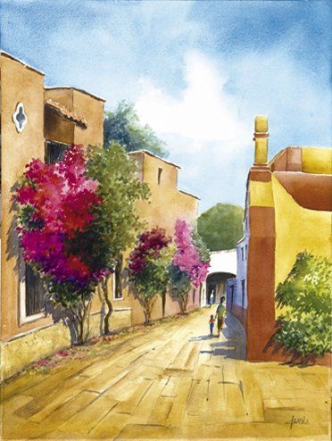 Rocio KLAPES [mexicain] (Né en 1951) Callejuela tequis Aquarelle. Signée en bas à...