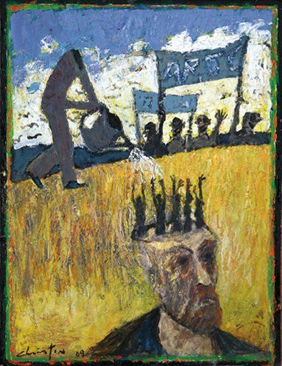 Pierre CHRISTIN (Né en 1935) Hommage à Van Gogh Huile sur carton. Signée et datée...