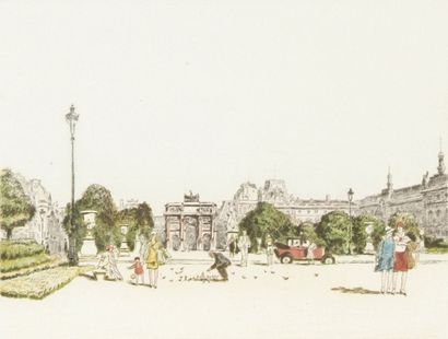 Pierre GATIER (1878-1944) Jardin des Tuileries avec l'Arc du Carrousel, 1929. Eau-forte....