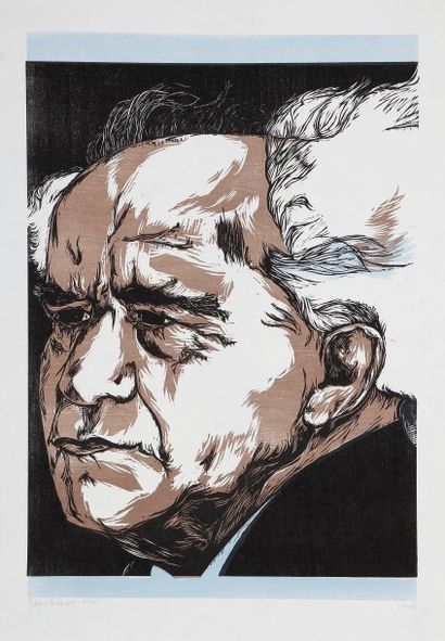 Mervin JULES (1912-1994) Ben Gurion. Bois gravé. Titrée, numérotée et signée à la...